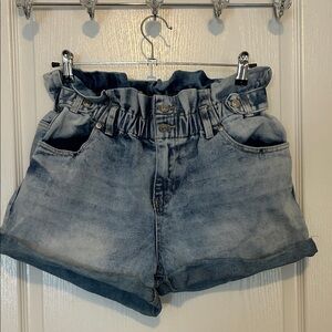 Almost Famous Light Blue High-Waist Paperbag Denim Shorts